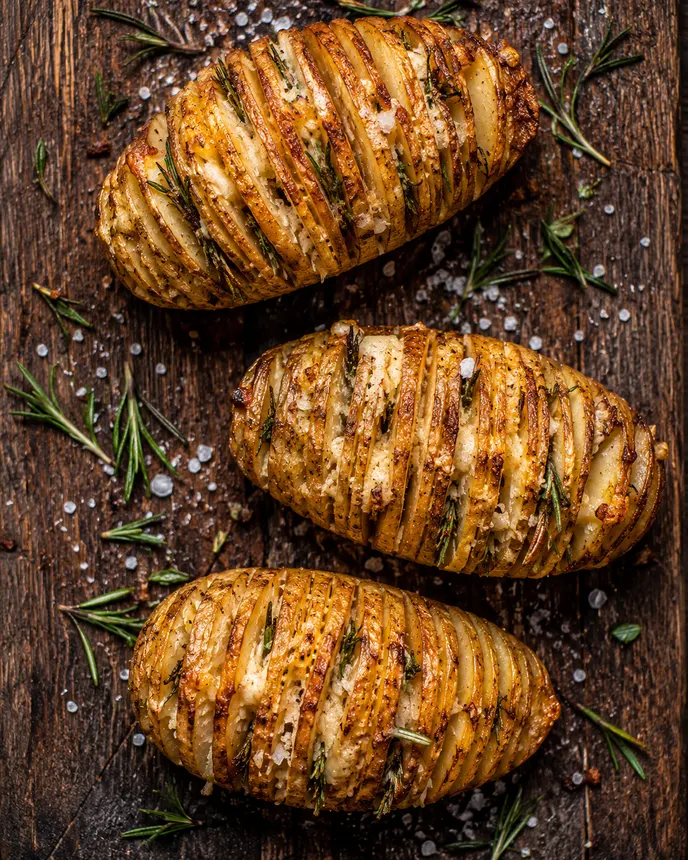 Patatas Hasselback con parmesano y romero