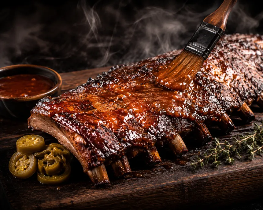 Costillas BBQ glaseadas con miel y bourbon